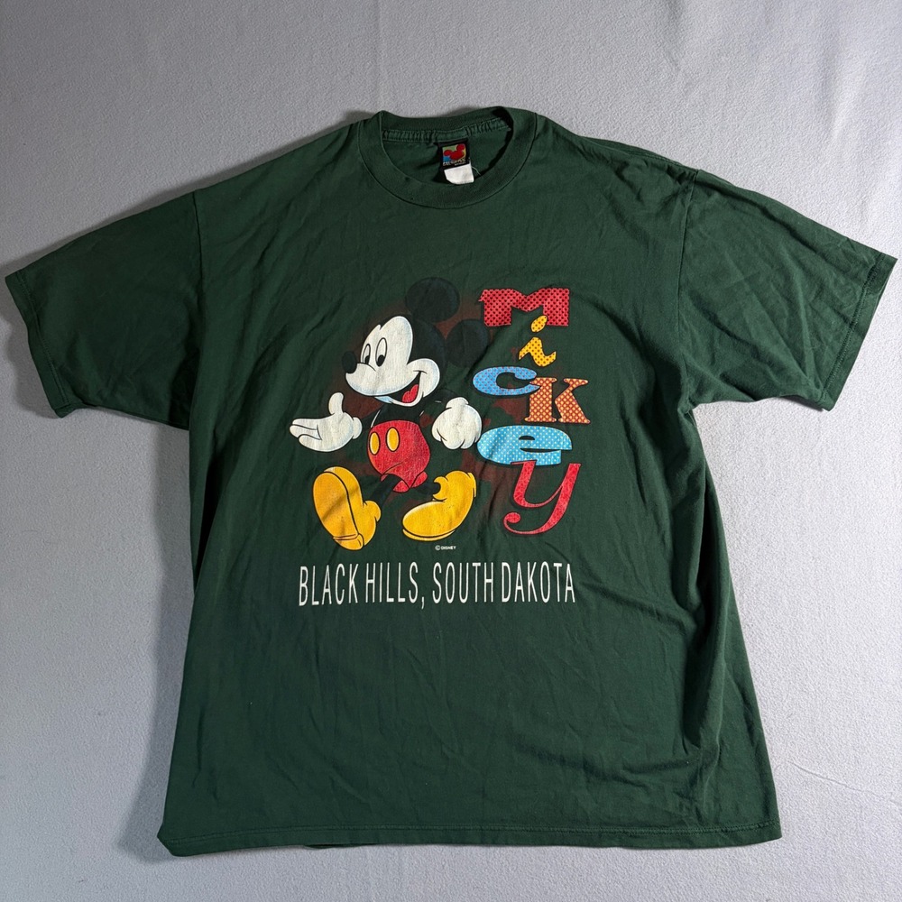 Vintage‎ Mickey Unlimited Disney Black Hills South Dakota T-Shirt Green XL